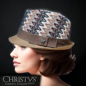 Christy's Crown Collection Women's Zigzag Pattern Hat Tan Navy Size Small/Medium